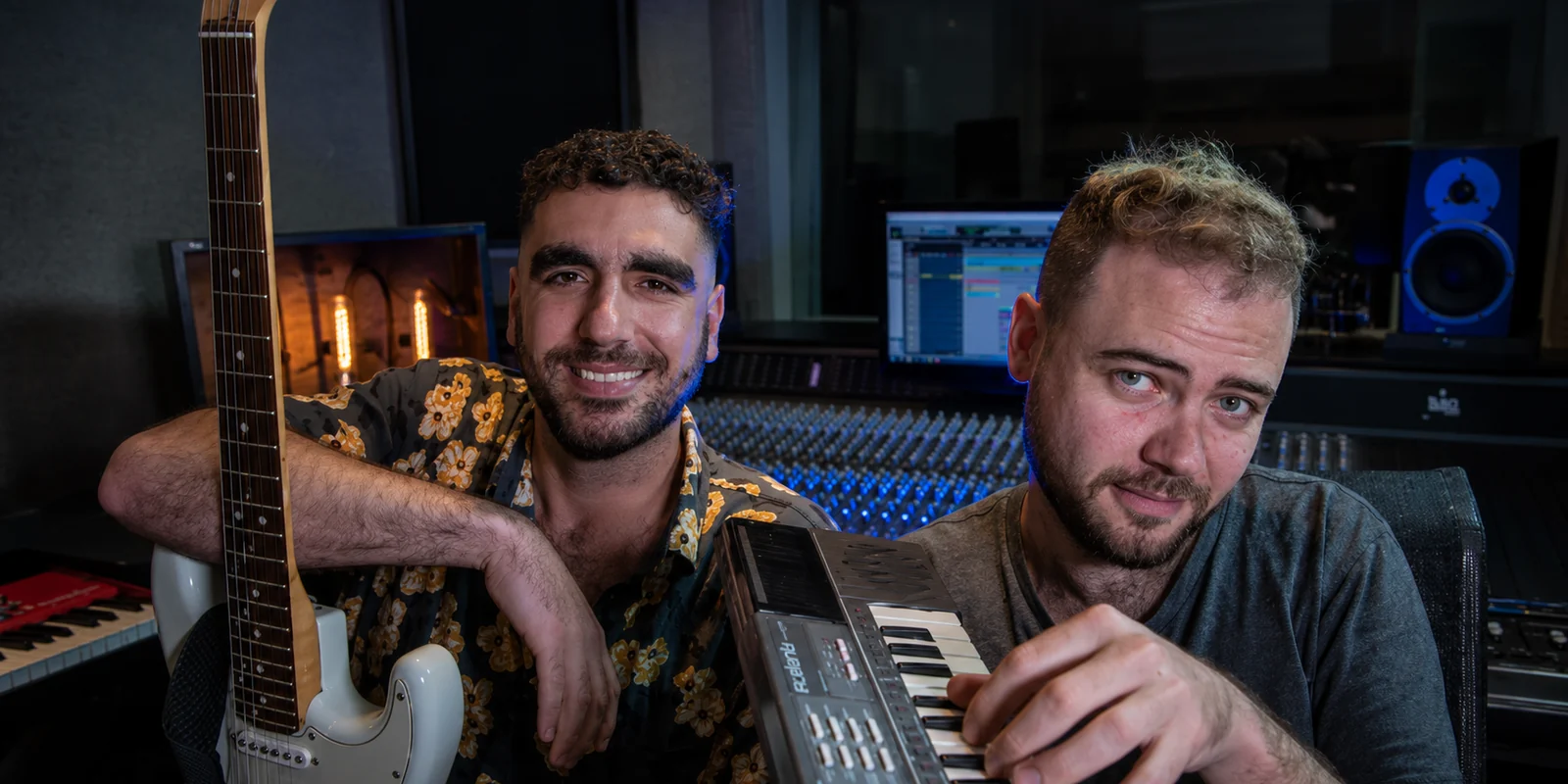 Juan Grabina and Joni Strugo of El Guapo Music in the studio
